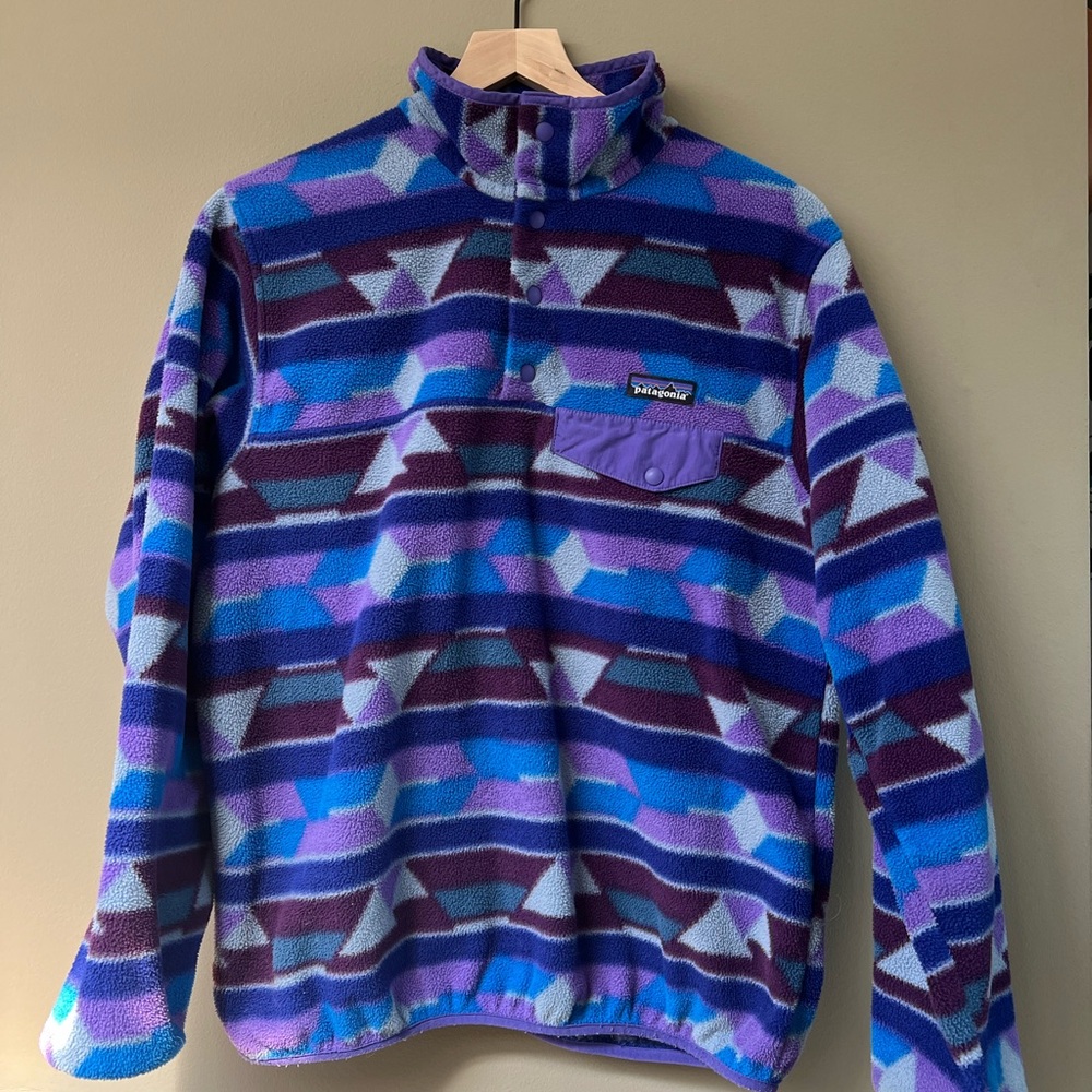 Patagonia Synchilla -  Purple and Blue Patterned Fleece Pullover